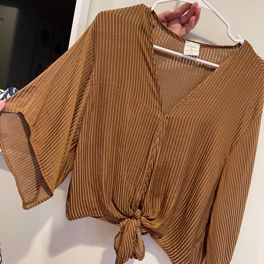 Brown stripe tie bottom top